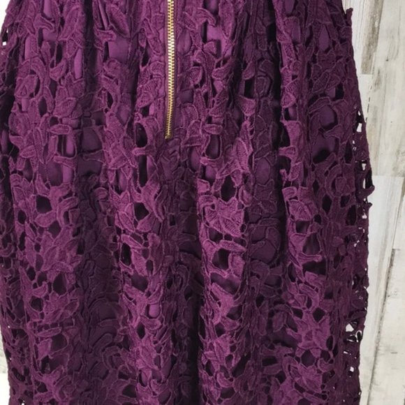 LOVE...ADY Lace Dress S Midi Spaghetti Fit Flare Wine Overlay 2/4 Aqua NWOT 50s - Picture 5 of 14